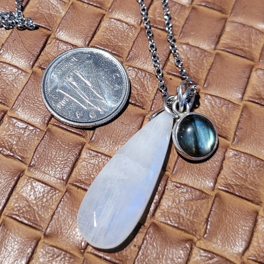 SOLD Genuine Blue Flash moonstone & Labradorite Pendant Necklace
